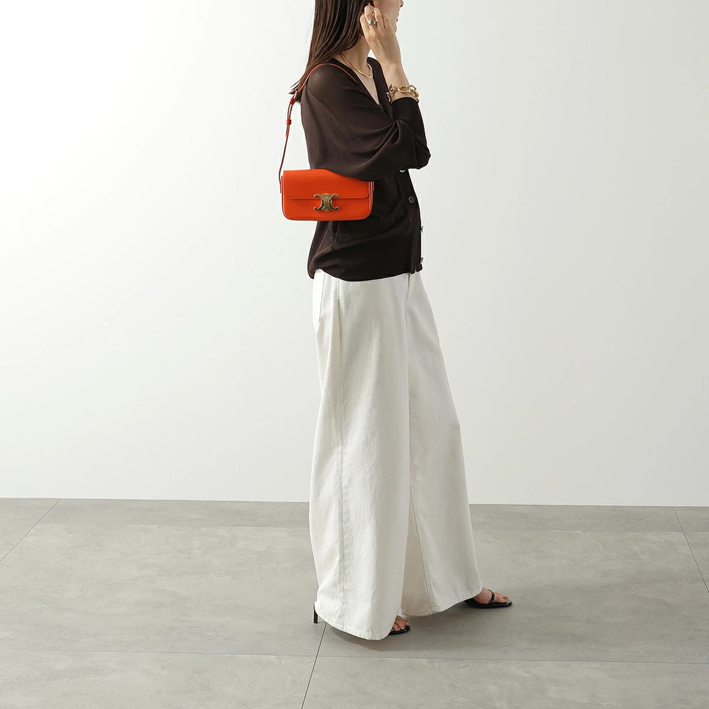Celine Triomphe Leather 2way Shoulder Bag Orange
